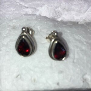 Chic Sterling Silver and Red Garnet  Teardrop Post Earrings
